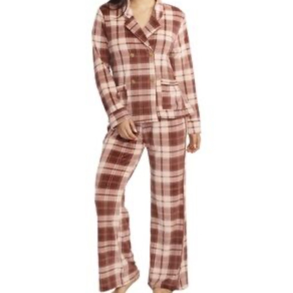 Kilo Brava Cozy‎ XL Plaid Fleece Pajama Set Loungewear Double Breasted Top Pants